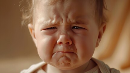Close-up of a baby crying with tears rolling down the cheeks