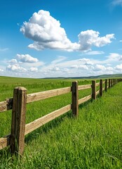 Fototapeta premium Field Fence and blue sky
