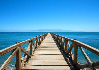 Obraz premium Wooden Pier Extending into Blue Ocean Water