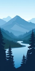 Fototapeta premium Blue Mountain Landscape Illustration
