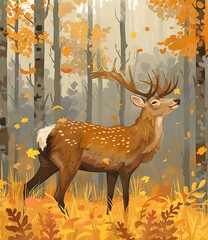 Autumn Deer in the Forest