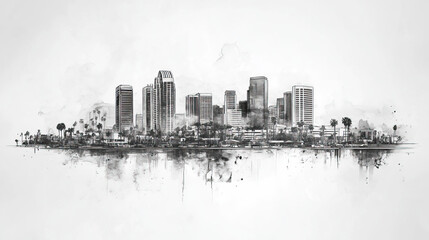 Fototapeta premium Chula Vista, California, black and white pen pencil hand-drawn effect drawing illustration for travel poster, card, wallpaper, backdrop or banner. Modern, clear, artistic and simple