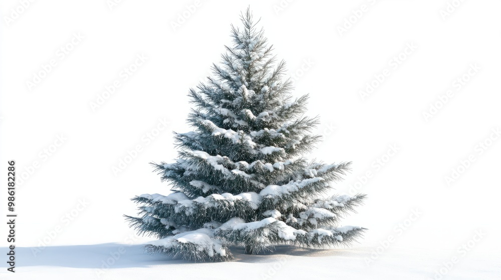Poster christmas tree in the snow. generative ai transparent background