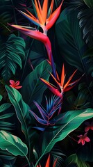 Tropical Jungle Leaves and Flowers