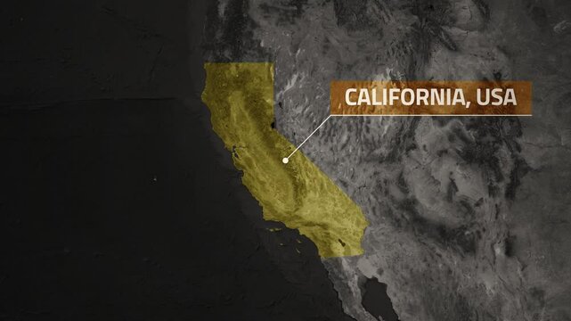 Map of California, USA - Map Animation - California GIS from World Map - Vox Map Style - State of USA - Infographic & Documentary Ready - 4K