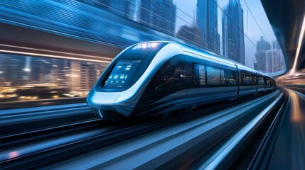 Fototapeta premium High Speed Train Futuristic Track. Background Fast Motion Blur.