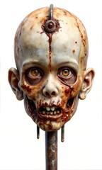 Chilling Halloween Zombie Child with Ripped Blood Soaked Flesh Impaled on a Spike Graphic Resource for Spooky halloween background posters and halloween parties