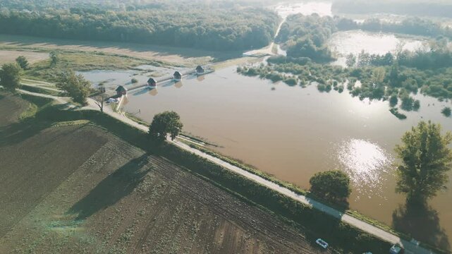 The dam on the Odra-Widawa canal during the flood in Wroclaw, Poland in September 2024