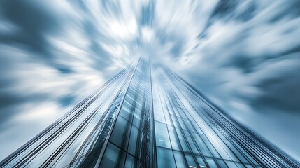 A Modern Glass Skyscraper Reaching Towards a Blurry Sky