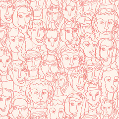 Seamless background with funny faces of anthropomorphic creatures. Humorous characters with different emotions