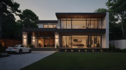 Luxury villa front porch, modern suburban home with high-end exterior architecture design, showcasing a luxurious estate