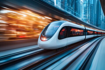 Fototapeta premium High Speed Train Futuristic Track. Background Fast Motion Blur.