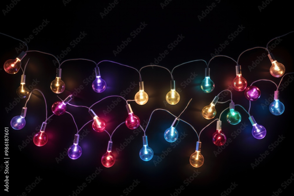 Poster a string of colorful fairy lights in a variety of shapes and sizes