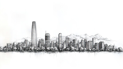 Obraz premium Concepcin, Chile, black and white pen pencil hand-drawn effect drawing illustration for travel poster, card, wallpaper, backdrop or banner. Modern, clear, artistic and simple