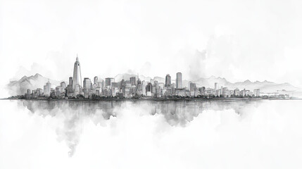 Copiap, Chile, black and white pen pencil hand-drawn effect drawing illustration for travel poster, card, wallpaper, backdrop or banner. Modern, clear, artistic and simple