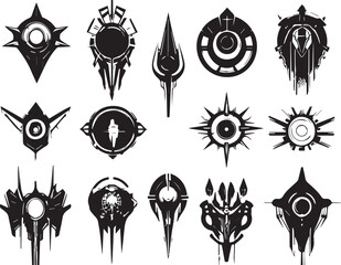 Set cyberpunk symbols, ornaments, elements. Hand drawn vector illustration