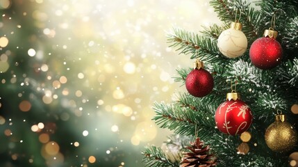 Obraz premium christmas tree with baubles and bokeh background