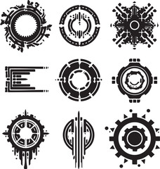 Set cyberpunk symbols, ornaments, elements. Hand drawn vector illustration