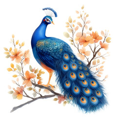 Obraz premium Watercolor peacock illustration on transparent background. png 