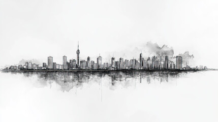 Obraz premium Corrientes, Argentina, black and white pen pencil hand-drawn effect drawing illustration for travel poster, card, wallpaper, backdrop or banner. Modern, clear, artistic and simple