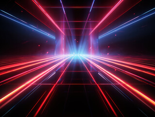 Obraz premium Gorgeous abstract fantastic neon background with red laser rays and glowing lines