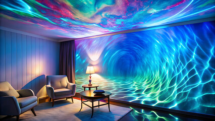 Rgb ocean wave lights projector lamp with kinetic aurora led ambient lighting for wall decor, RGB, ocean wave, lights, projector