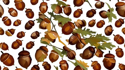 Obraz premium Brown oak acorns dotted seamless plain white background design
