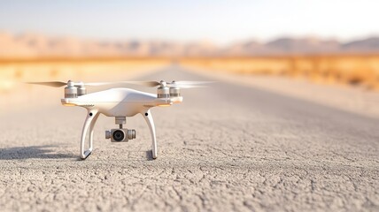 Surveillance drone equipped with infrared cameras, patrolling a vast desert area, drone security, infrared technology