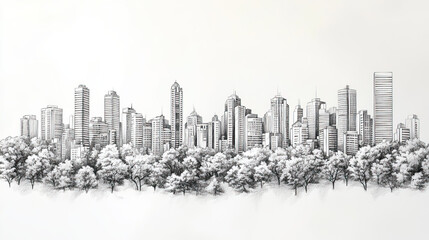 Curitiba, Brazil, black and white pen pencil hand-drawn effect drawing illustration for travel poster, card, wallpaper, backdrop or banner. Modern, clear, artistic and simple