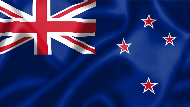 New Zealand flag waving in flagpole. 3 d illustration 