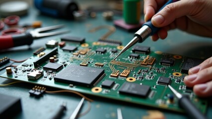 Generative AI, a close up of a computer chip with a pen on top of it and a micro processor in the background, technology, computer graphics, les automatistes
