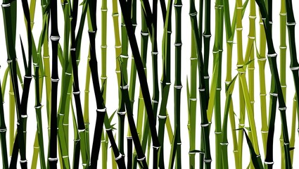 Fototapeta premium Green bamboo stalks vertical lines seamless plain white background design