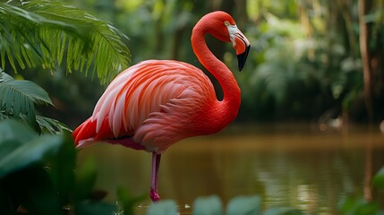Fototapeta premium Close-up image of a bright flamingo