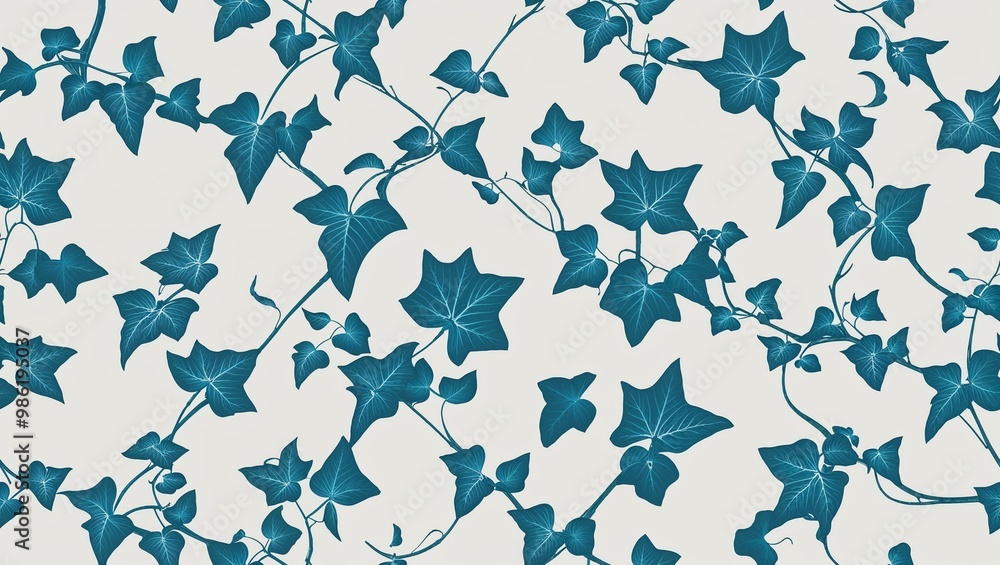 Canvas Prints light blue ivy vines geometric pattern seamless plain white background design