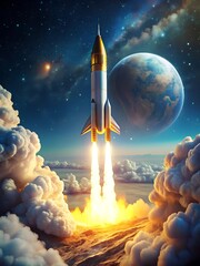 Naklejka premium 宇宙に打ち上げられるロケットは、暗号通貨市場の成長を象徴しています。
