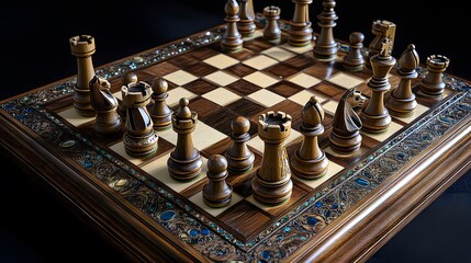 view of a chess board with several chess pieces arranged