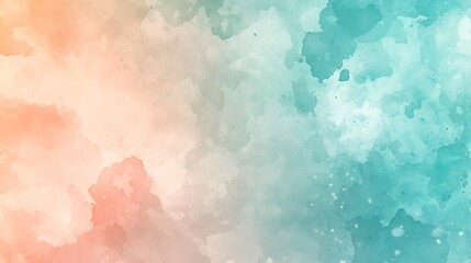 Fototapeta premium Splashes of peach and teal blend in a watercolor scene, soft yet vivid in their abstract expression.