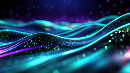 abstract futuristic background with green blue glowing neon moving high speed wave lines and bokeh lights. Data transfer concept Fantastic wallpaper, Ai Generative