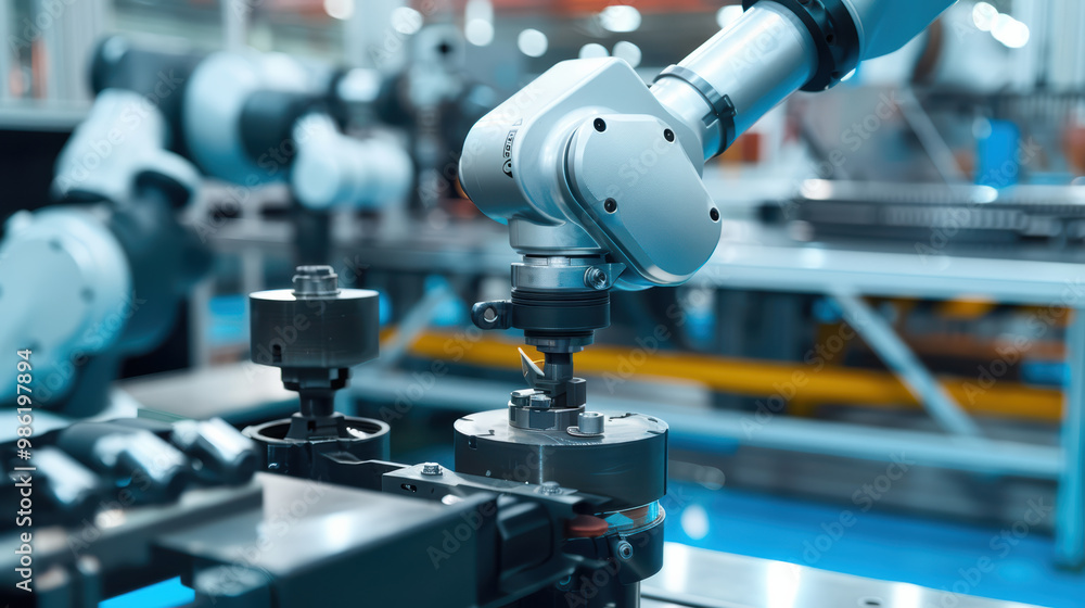 Aufkleber a robotic arm is engaged in precision manufacturing, showcasing advanced automation technology in fa