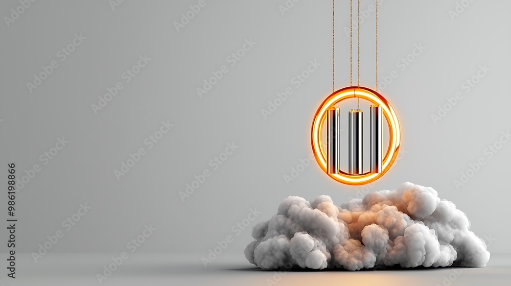 Poster a minimalist abstract design with a glowing ring and cloud, capturing the essence of modern simplici