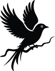 silhouette of a bird sitting on a tree branch 