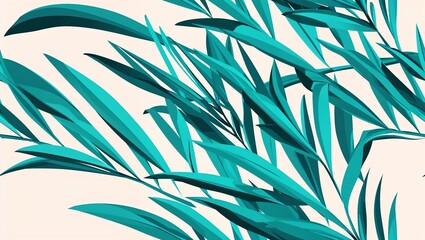 Turquoise palm fronds abstract flow seamless plain white background design