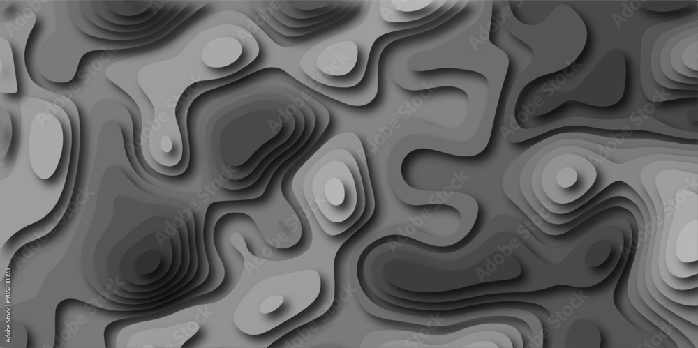 Poster topo contour map on graybackground, topographic contour lines vector map. geography scheme and terra