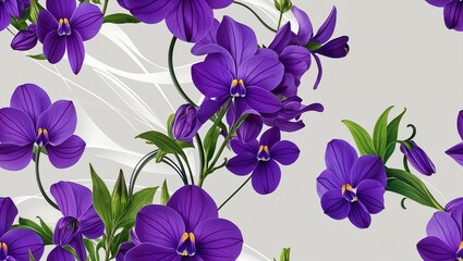 Violet columbines digital swirl seamless plain white background design