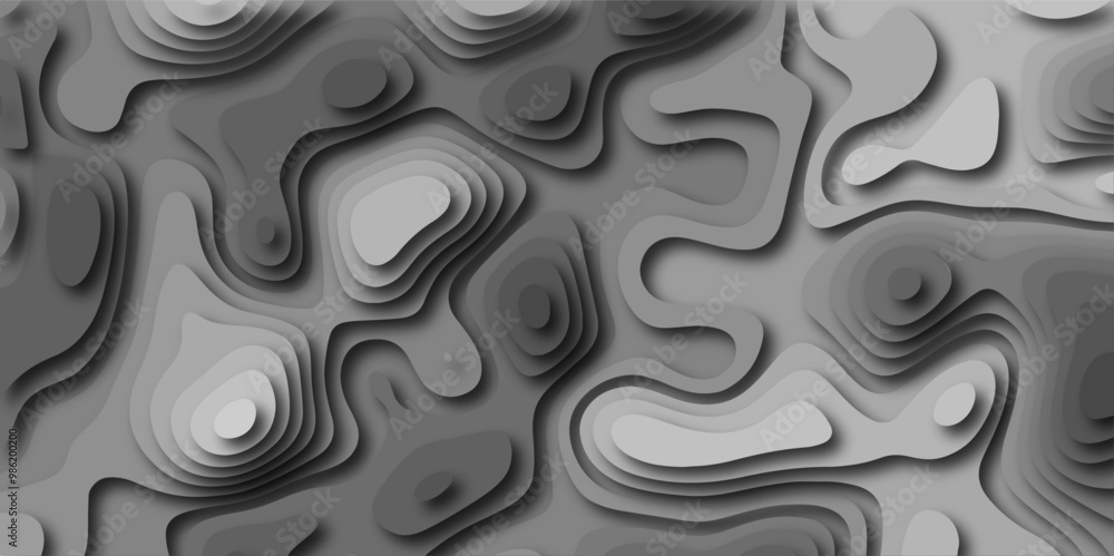 Poster topo contour map on graybackground, topographic contour lines vector map. geography scheme and terra