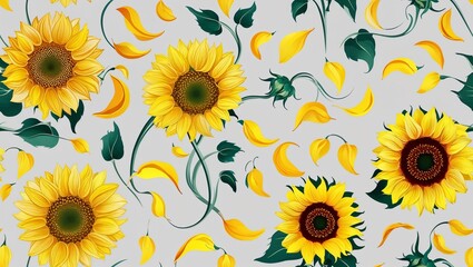 Obraz premium Yellow sunflower petals soft swirl seamless plain white background design