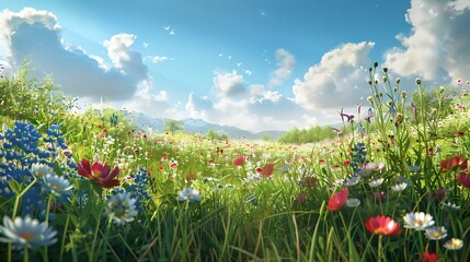 Obraz premium Beautiful spring meadow with wildflowers