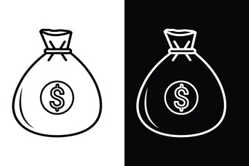 Money bag line icon, silhouette, vector, symbol. Money bag icon set with dollar sign. Money dollar sack icon vector symbol. Vector illustration. Bag with money symbol.