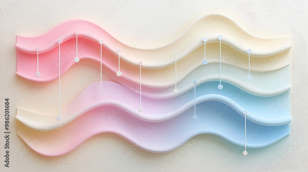 Poster soft pastel waves flow across the background, adorned with white circles and lines in a calming abst