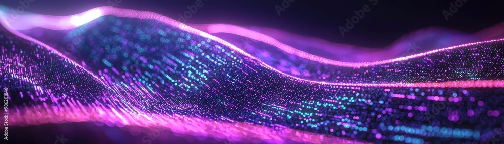 Poster a vibrant, abstract representation of glowing waves, showcasing dynamic colors and light patterns th